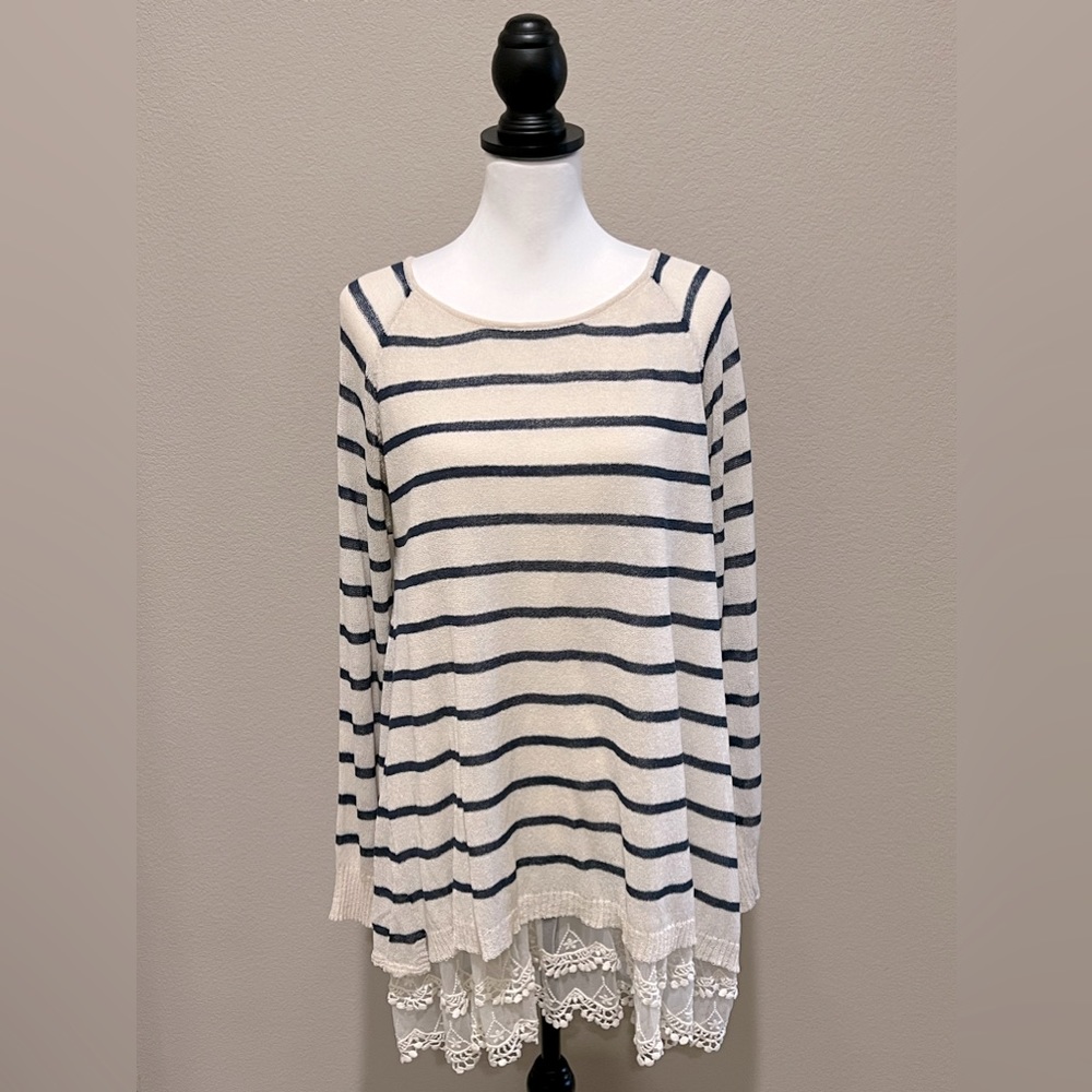 Anthropologie's A'reve M/L Navy & Off White Striped Tunic
